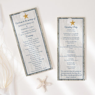 Coastal Rustic Driftwood Sand Dollar Wedding  Programme