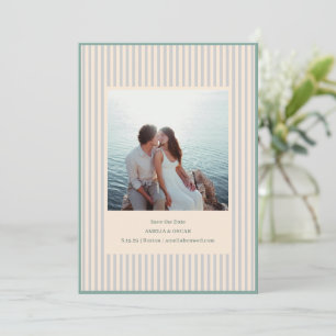 Coastal Sage Stripes Photo Stylish Trendy Wedding Save The Date