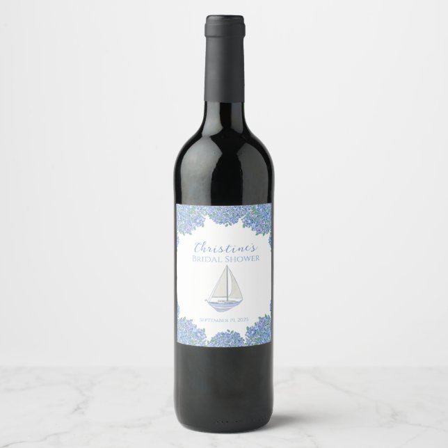 Coastal Sailboat Bridal Shower Thank You Wine Label (Front)