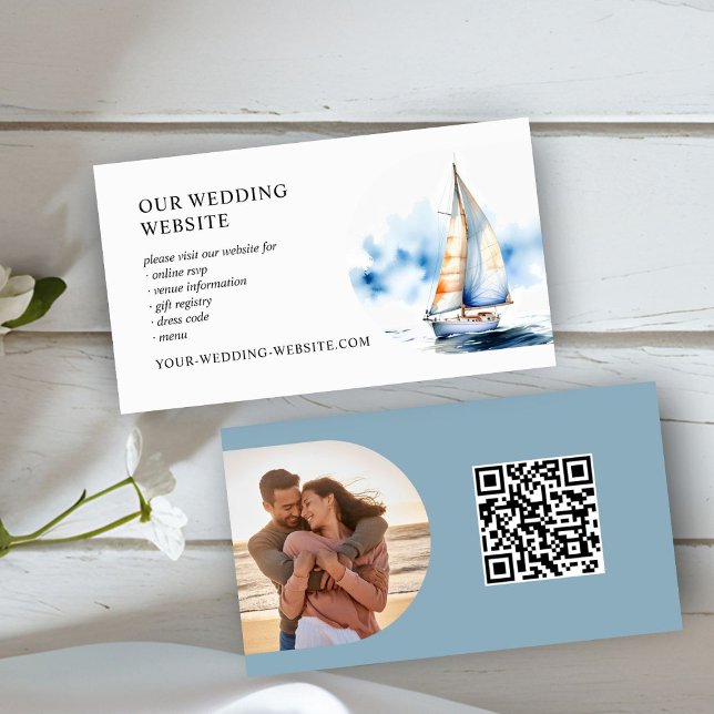 Coastal Sailboat Wedding Website and QR Code Enclosure Card (Creator Uploaded)