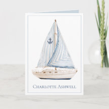 Coastal Sailboat With Blue Stripe Sail Personalise