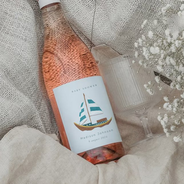 Coastal sailing boat baby shower party wine label (Coastal sailing boat baby shower party wine label)