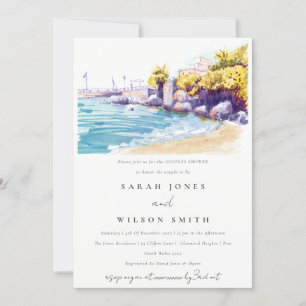 Coastal Sand Beach Rocky Seascape Couples Shower Invitation