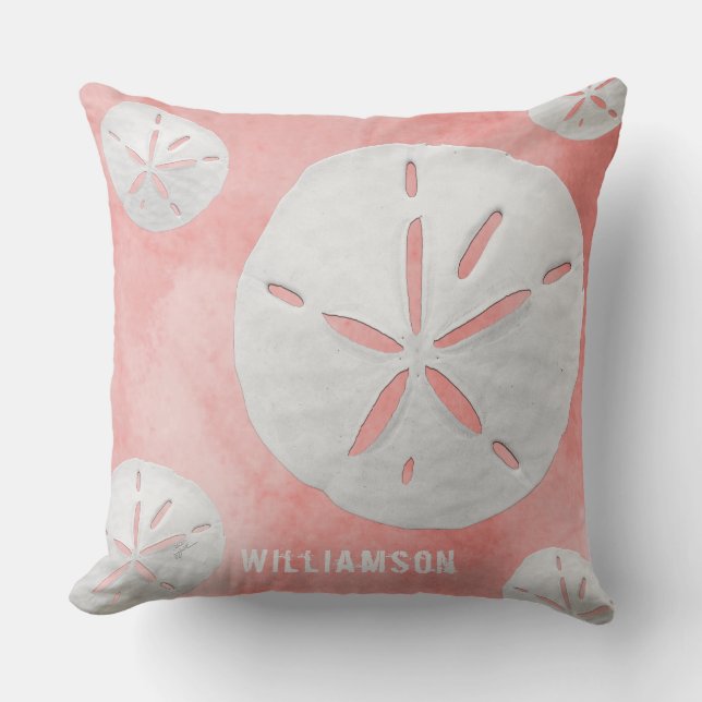 Coastal Sand Dollar Coral Rose Gold Tropical Cushion (Front)