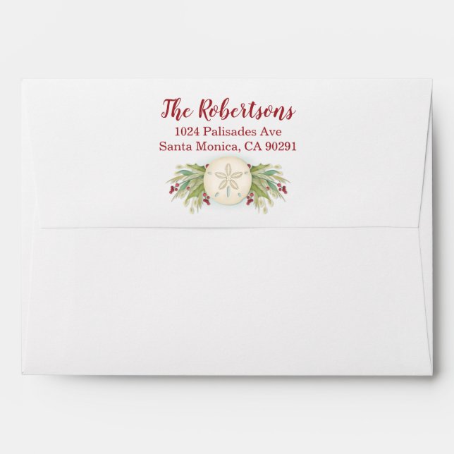 Coastal Sand Dollar Elegant Christmas Envelope (Back (Top Flap))