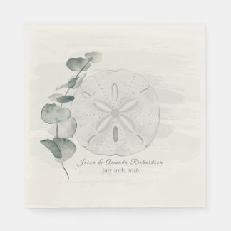 Coastal Sand Dollar & Eucalyptus watercolor Napkin
