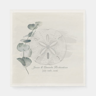 Coastal Sand Dollar & Eucalyptus watercolor Napkin
