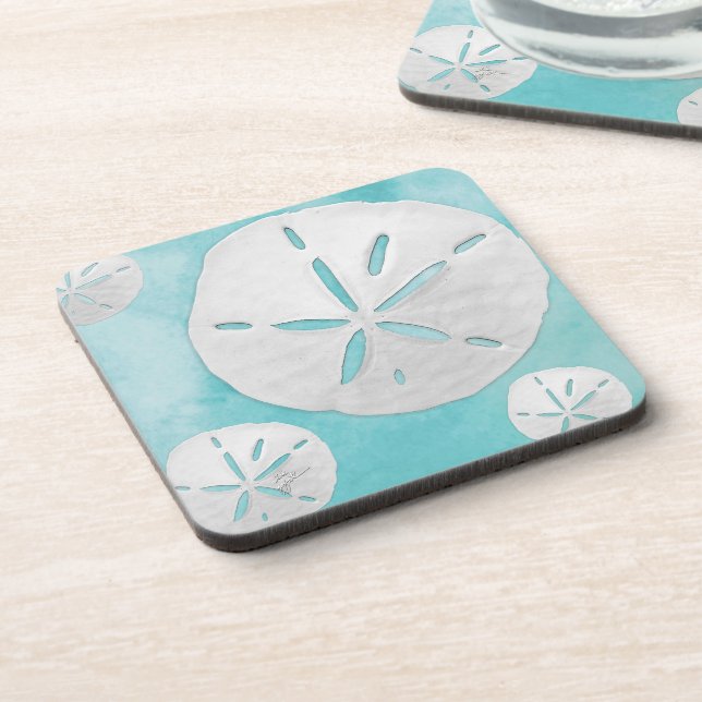  Coastal Sand Dollar Turquoise Tropical Beach  Coaster (Left Side)
