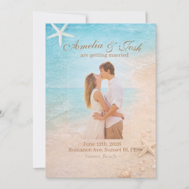 Coastal Sand & Sea Starfish wedding invitation (Front)