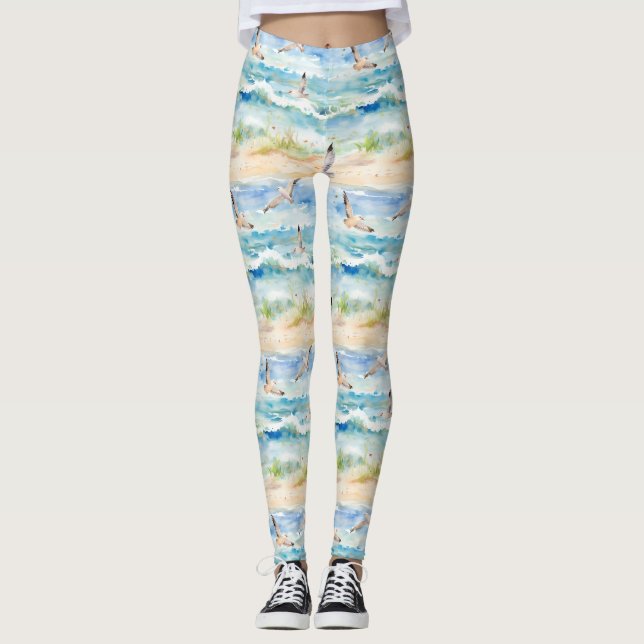 Coastal Sandpiper Shoreline Pattern (2) Leggings (Front)