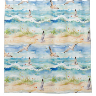 Coastal Sandpiper Shoreline Pattern (2) Shower Curtain