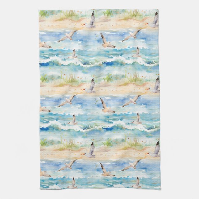 Coastal Sandpiper Shoreline Pattern (2) Tea Towel (Vertical)