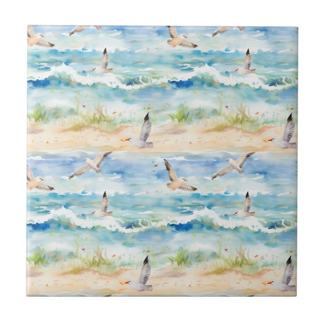 Coastal Sandpiper Shoreline Pattern (2) Tile (Front)