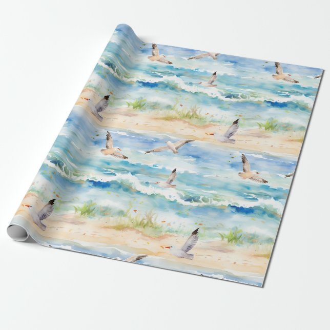 Coastal Sandpiper Shoreline Pattern (2) Wrapping Paper (Unrolled)