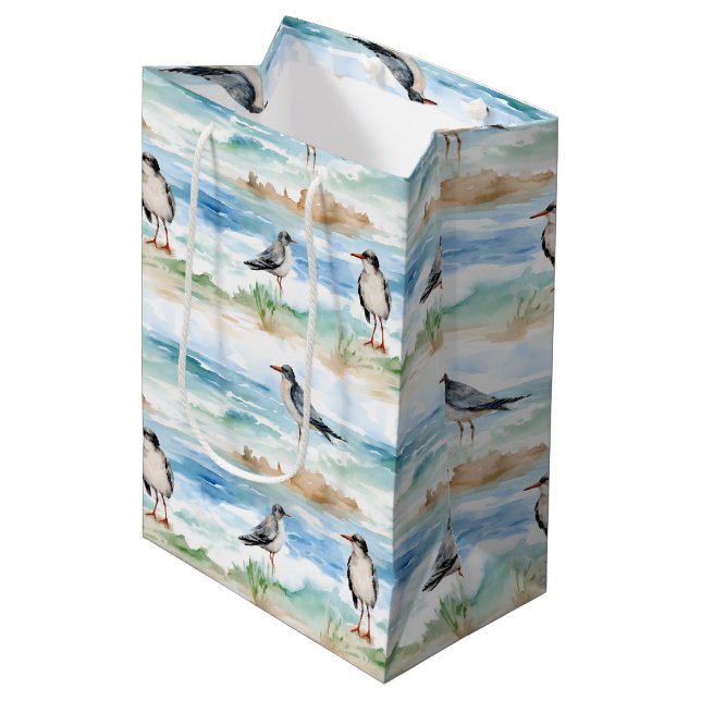 Coastal Sandpiper Shoreline Pattern (4) Medium Gift Bag (Front Angled)
