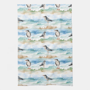 Coastal Sandpiper Shoreline Pattern (4) Tea Towel