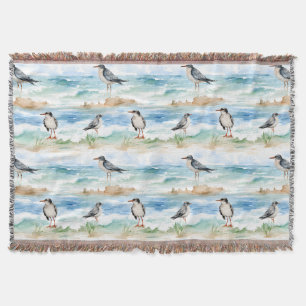 Coastal Sandpiper Shoreline Pattern (4) Throw Blanket