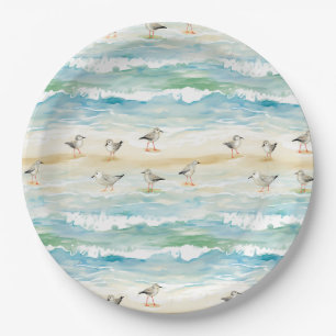 Coastal Sandpiper Shoreline Pattern (5) Paper Plate