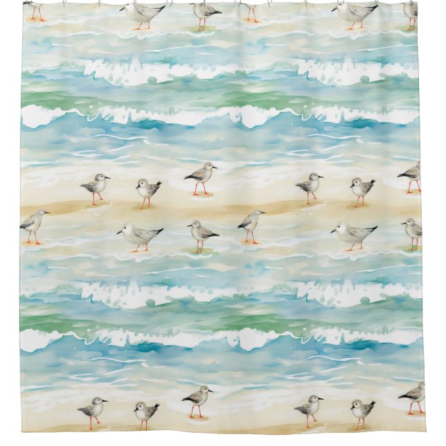Coastal Sandpiper Shoreline Pattern (5) Shower Curtain (Front)