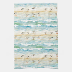 Coastal Sandpiper Shoreline Pattern (5) Tea Towel