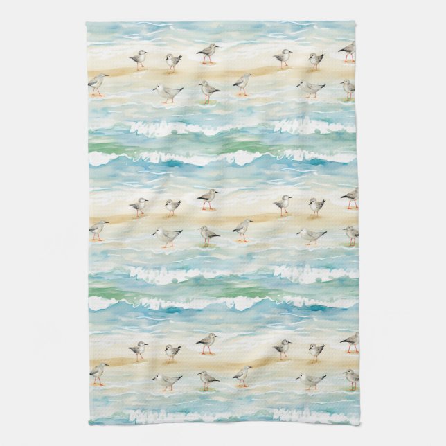 Coastal Sandpiper Shoreline Pattern (5) Tea Towel (Vertical)