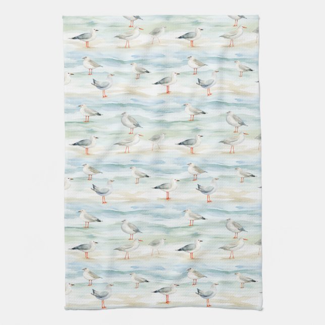 Coastal Sandpiper Shoreline Pattern (6) Tea Towel (Vertical)