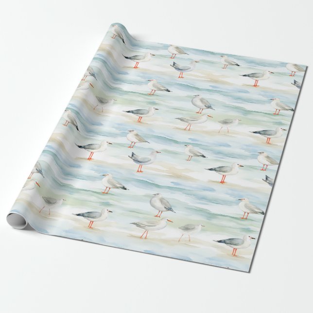 Coastal Sandpiper Shoreline Pattern (6) Wrapping Paper (Unrolled)