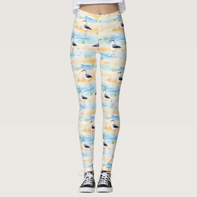 Coastal Sandpiper Shoreline Pattern (7) Leggings (Front)