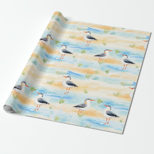Coastal Sandpiper Shoreline Pattern (7) Wrapping Paper