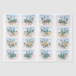 Coastal Sandpipers Flowers Seashells Decoupage  Tissue Paper