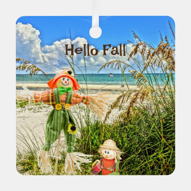 Coastal Sanibel Island Florida Beach & Scarecrow  Metal Tree Decoration (Front)