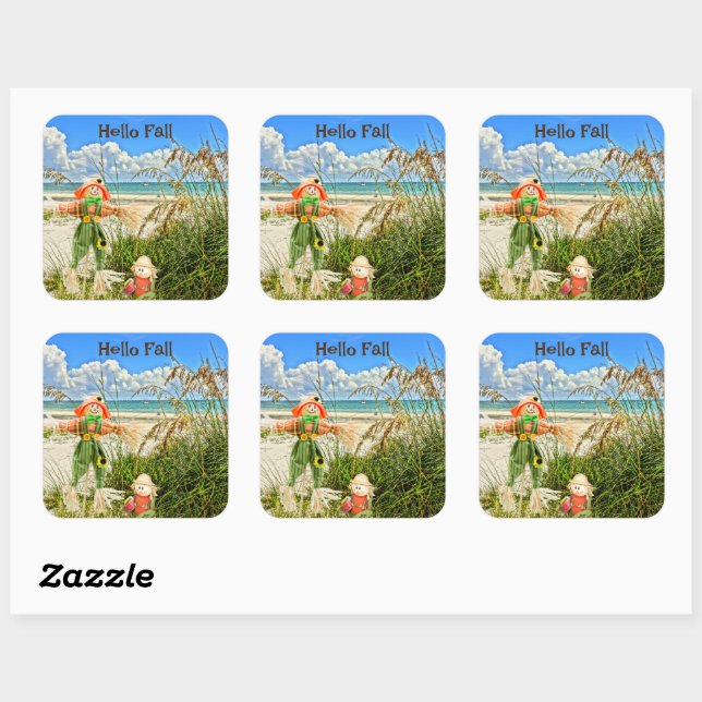 Coastal Sanibel Island Florida Beach & Scarecrow  Square Sticker (Sheet)