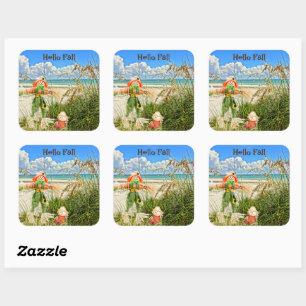 Coastal Sanibel Island Florida Beach & Scarecrow  Square Sticker