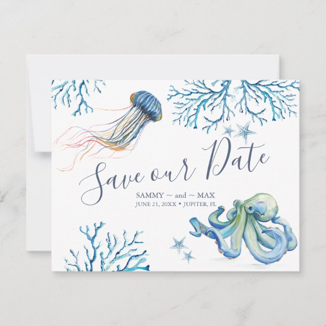 Coastal Save the Date with Watercolor Sea (Front)