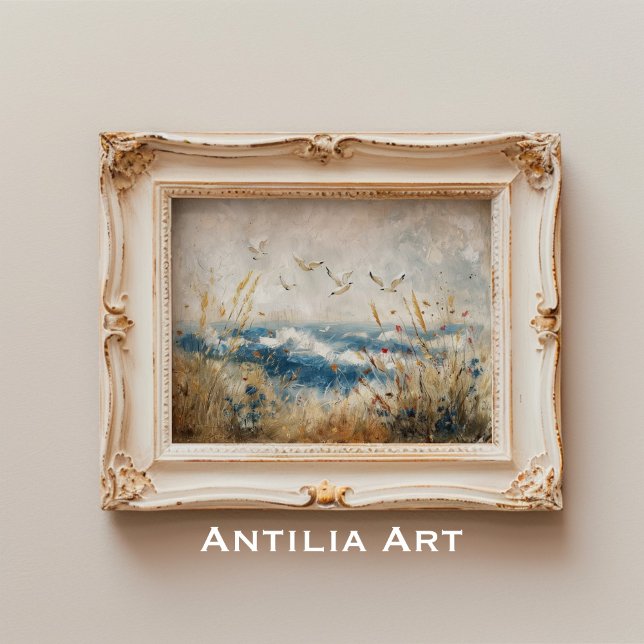 Coastal Scene with Birds Nautical Rustic Vintage Poster (Creator Uploaded)