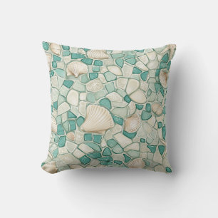 Coastal Sea Glass And Aqua Coloured Beach Stones Cushion