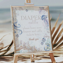 Coastal Sea Life Baby Shower Diaper Raffle Sign
