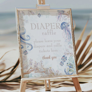 Coastal Sea Life Baby Shower Diaper Raffle Sign