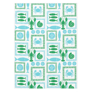 Coastal Sea Life Greek Key Beach Wedding Tablecloth