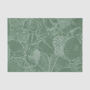 Coastal Sea Shell Beach Green White Decoupage Tissue Paper