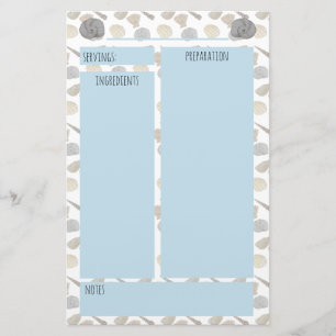 Coastal Sea Shells Recipe Binder Pages Stationery