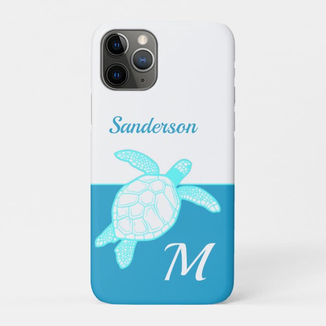 Coastal Sea Turtle  Blue Teal White  Case-Mate iPhone Case (Back)