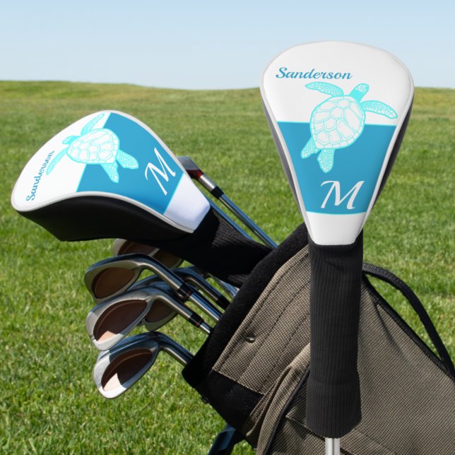 Coastal Sea Turtle  Blue Teal White  Golf Head Cover (Creator Uploaded)