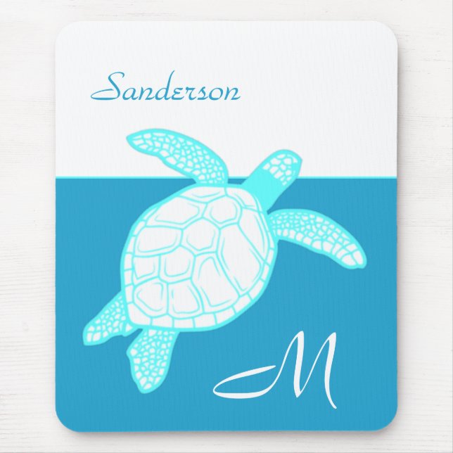 Coastal Sea Turtle  Blue Teal White Mouse Mat (Front)