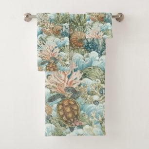 Coastal Sea Turtle & Coral Reef Summer Bath Towel Set