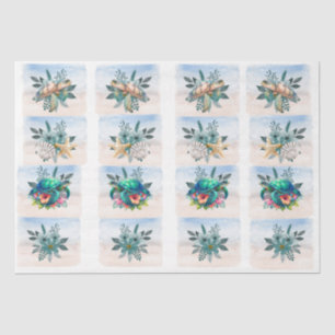 Coastal Sea Turtles Flowers Seashells Decoupage  Tissue Paper