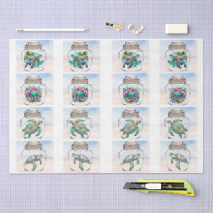 Coastal Sea Turtles in a Jar Decoupage  Tissue Paper