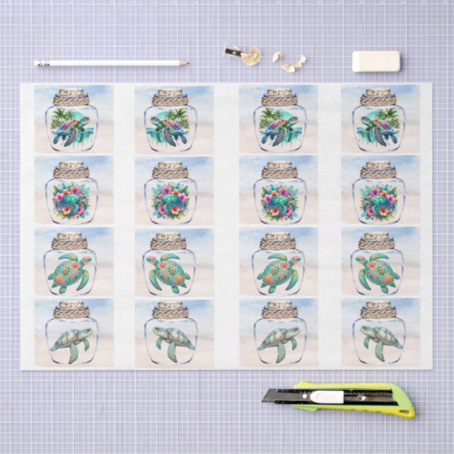 Coastal Sea Turtles in a Jar Decoupage  Tissue Paper (Craft)