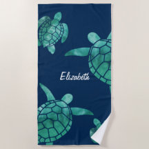 Coastal Sea Turtles Teal Blue Custom Name Beach