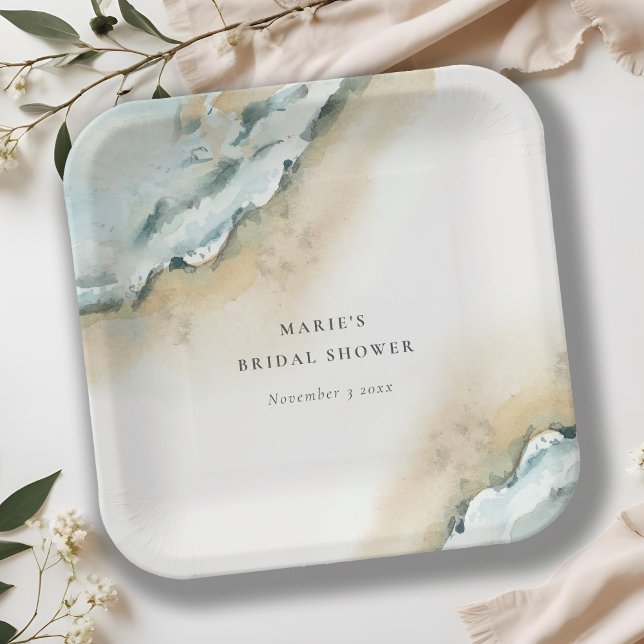 Coastal Sea Wave Sand Beach Nautical Bridal Shower Paper Plate (Creator Uploaded)